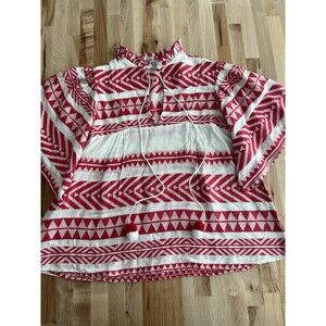 Just Bellina Boho 100% Cotton Red & White Geometric Stripe Tassels Flowy Small